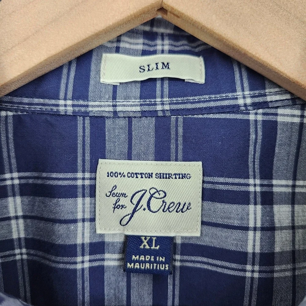 J. Crew Blue Plaid Button Down Shirt Mens‎ XL Cotton Slim Fit Classic Preppy